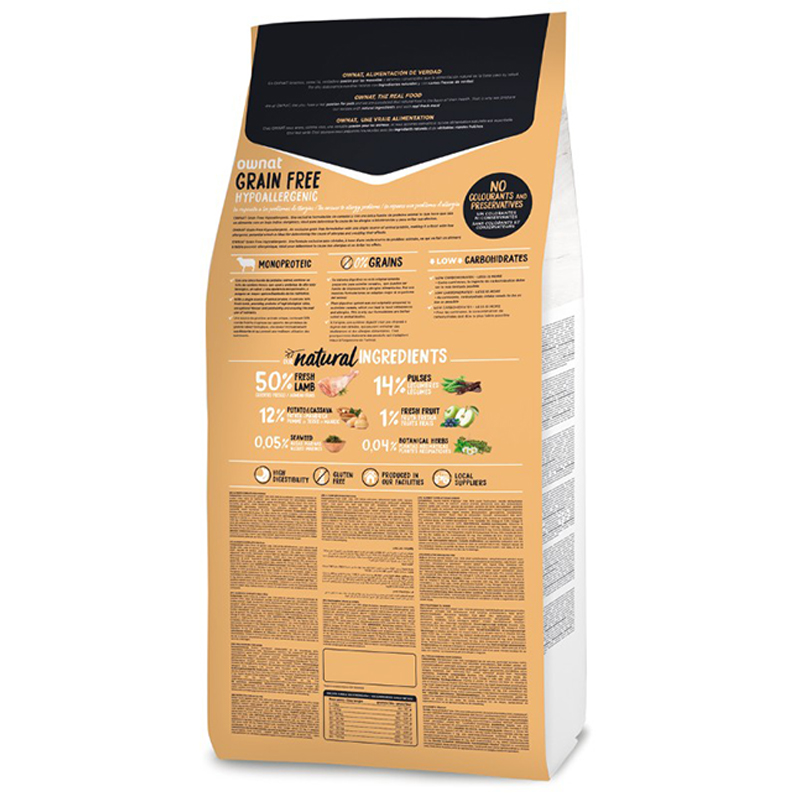 OWNAT GRAIN FREE HYPOALLERGENIC CORDERO PERRO 12KG Ownat Grain Free Hypoallergenic Cordero Perro 12Kg