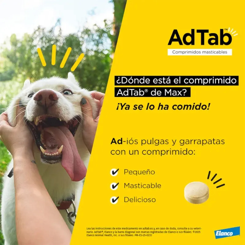 ADTAB para perro 1,3-2,5 kg. UN COMPRIMIDO Antiparasitario oral con 56,25 mg de lotilaner frente a pulgas y garrapatas. 3-2