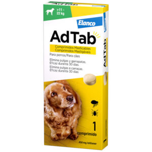 ADTAB para perro 11-22 kg. UN COMPRIMIDO Antiparasitario oral con 450 mg de lotilaner frente a pulgas y garrapatas.