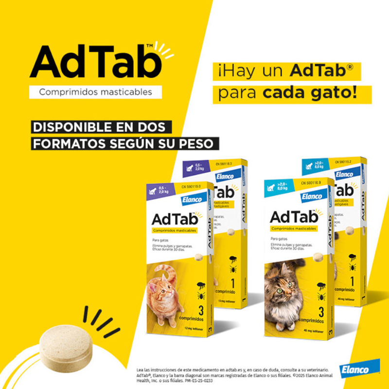 ADTAB para gatos de 2 a 8 kg. UN COMPRIMIDO Antiparasitario oral con 48 mg de lotilaner frente a pulgas y garrapatas Adtab Para Gatos De 2 A 8 Kg. Un Comprimido Antiparasitario Oral Con 48 Mg De Lotilaner Frente A Pulgas Y Garrapatas