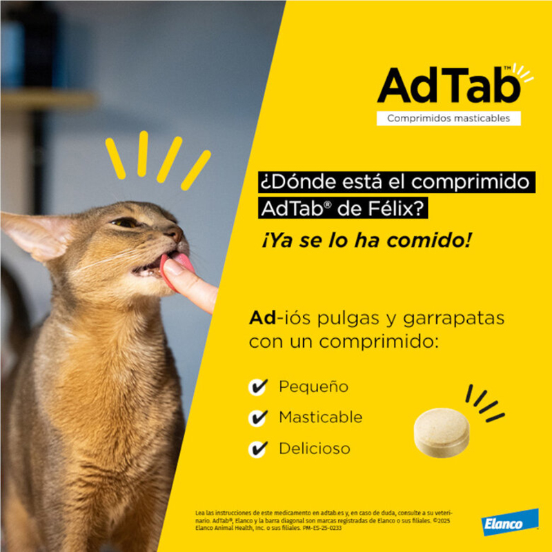 ADTAB para gatos de 2 a 8 kg. UN COMPRIMIDO Antiparasitario oral con 48 mg de lotilaner frente a pulgas y garrapatas Adtab Para Gatos De 2 A 8 Kg. Un Comprimido Antiparasitario Oral Con 48 Mg De Lotilaner Frente A Pulgas Y Garrapatas