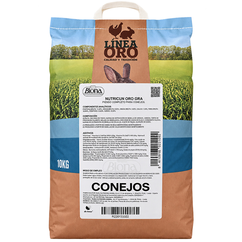 Biona Línea Oro Nutricun Oro GRA 10 kg – Pienso para Conejos Biona Línea Oro Nutricun Oro Gra 10 Kg – Pienso Para Conejos